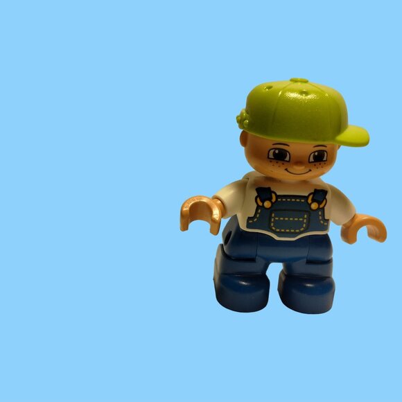 Lego Duplo Blue Boy Bib Green Baseball Cap Child Movable arms legs Hat toy - Picture 3 of 11